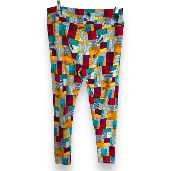 LuLaRoe Womens Leggings Sz TC Teal‎ Mint Yellow Gold Red Geometric 12 14 16 18 - Picture 3 of 8